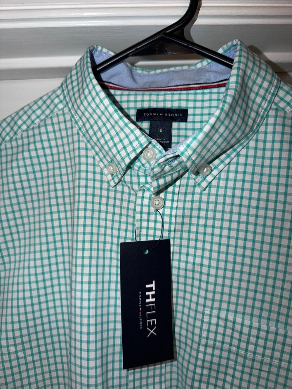 NWT Tommy Hilfiger Green and White Check Button-Down Shirt - Boys - Picture 2 of 4